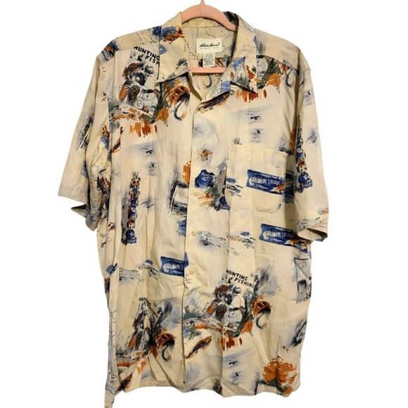 Eddie Bauer Trout Fishing & Hunting 100% Cotton Button Down Casual Mens … - Picture 1 of 7